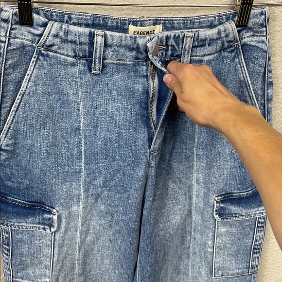 New L’Agence Brooklyn High Rise Utility Wide Leg Jeans Brewer Blue Sz 25 - Picture 4 of 14